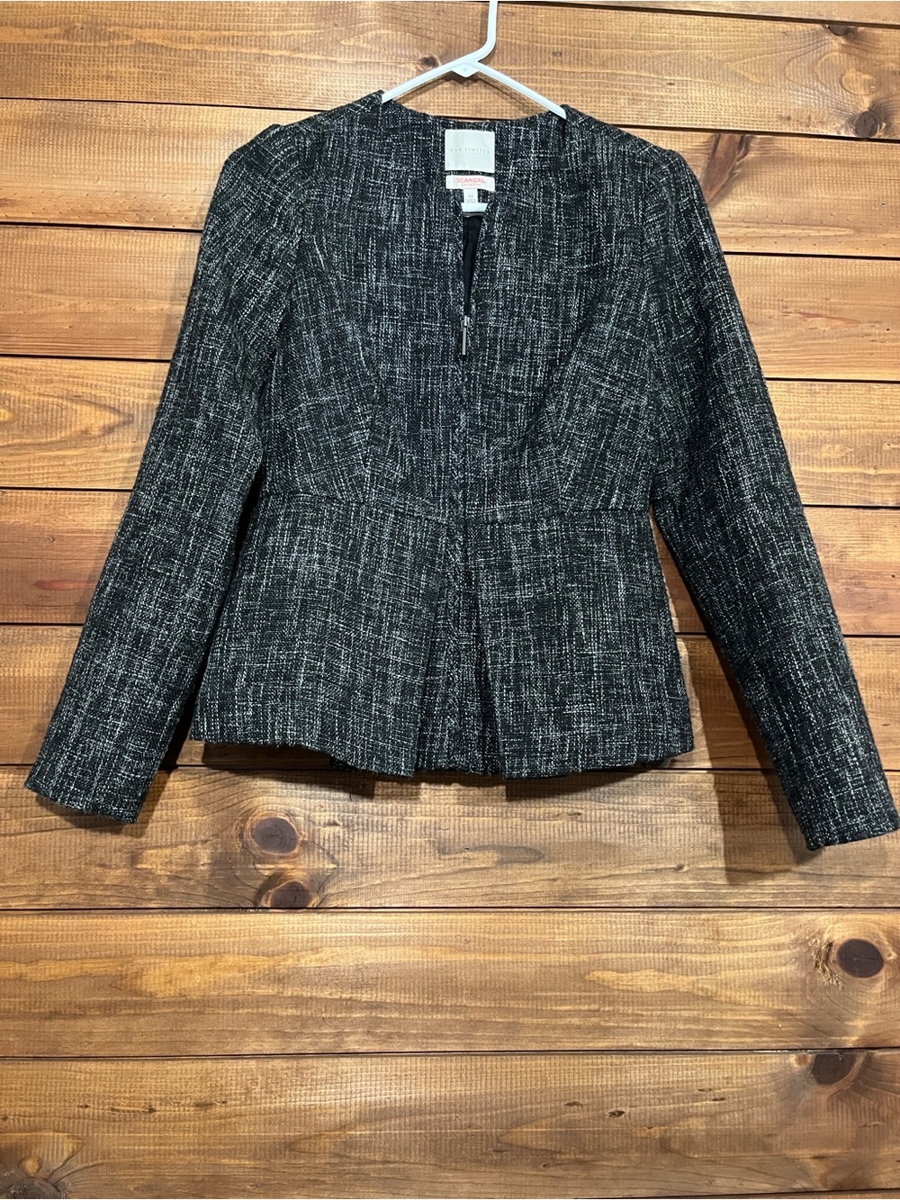 The Limited Black & White Tweed Zip-Front Peplum Jacket size XS